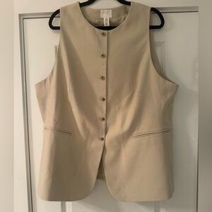Beige Sleeveless Button-Up Vest